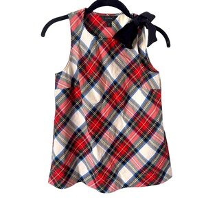 J. Crew Tartan Plaid Tank Top with Black Bow Shoulder Tie 00‎